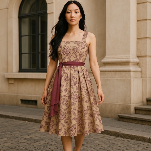 ❄️ Ann Taylor | LOFT Purple/Cream Cotton Sundress Size 0 - Picture 4 of 11